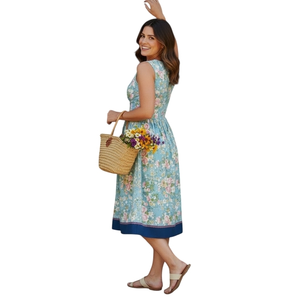 Matilda Jane Light Teal/Sea Glass Color Floral Dress With Smocked Back